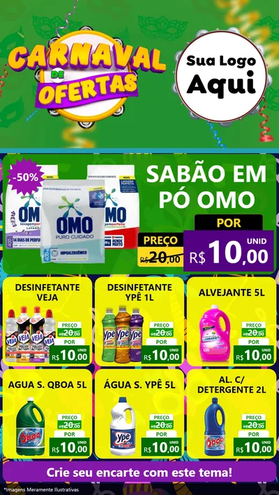 Modelo de Rede Social para Stories com o tema Carnaval de Ofertas para Produtos de Limpeza