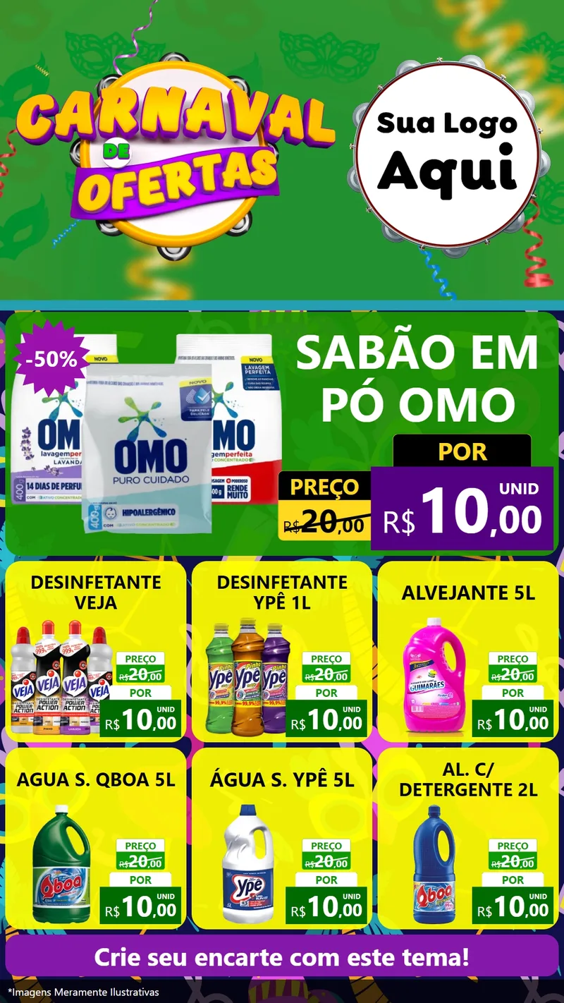 Modelo de Rede Social para Stories com o tema Carnaval de Ofertas para Produtos de Limpeza