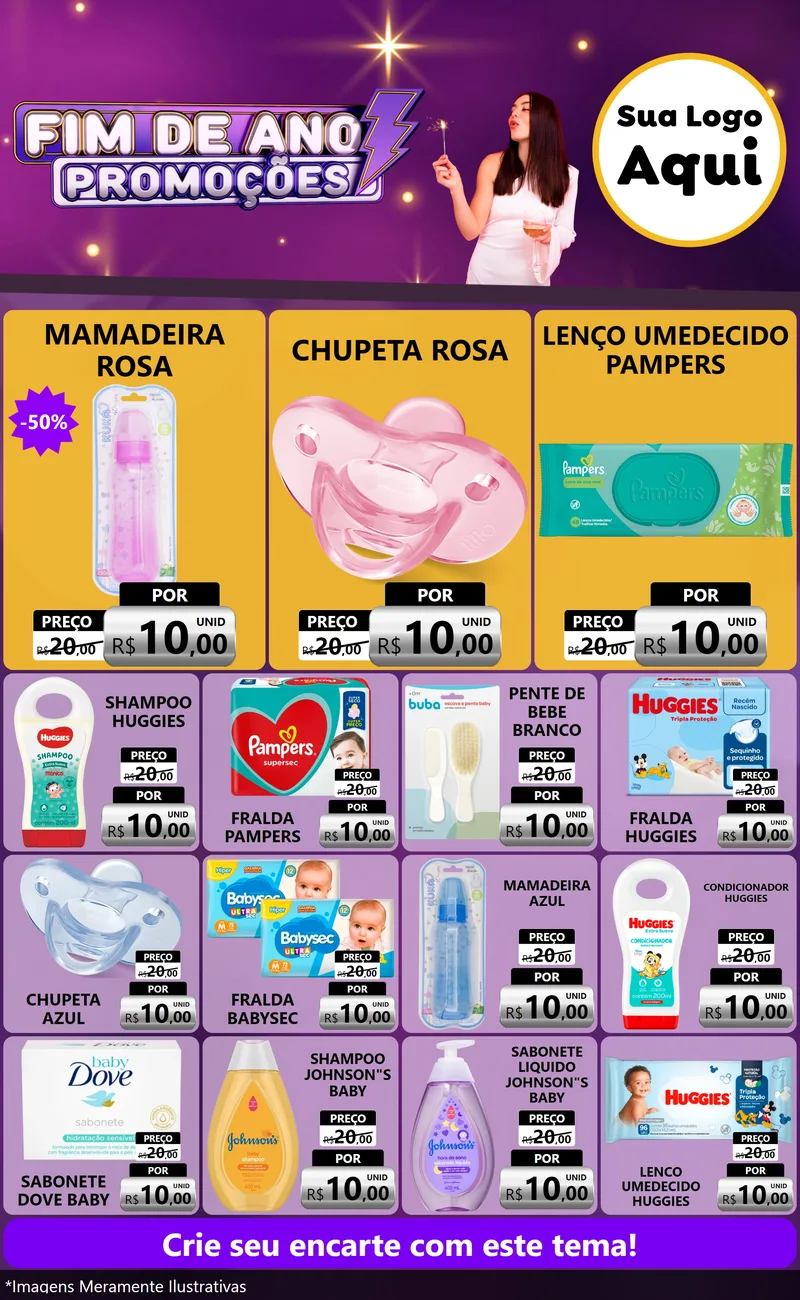 Modelo de Encarte para Encarte Grande com o tema Fim de Ano Promoções para Bebês