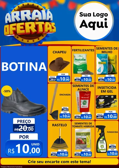 Modelo de Encarte para Encarte A4 Vertical com o tema Arraiá de Ofertas - Junina para Agropecuária