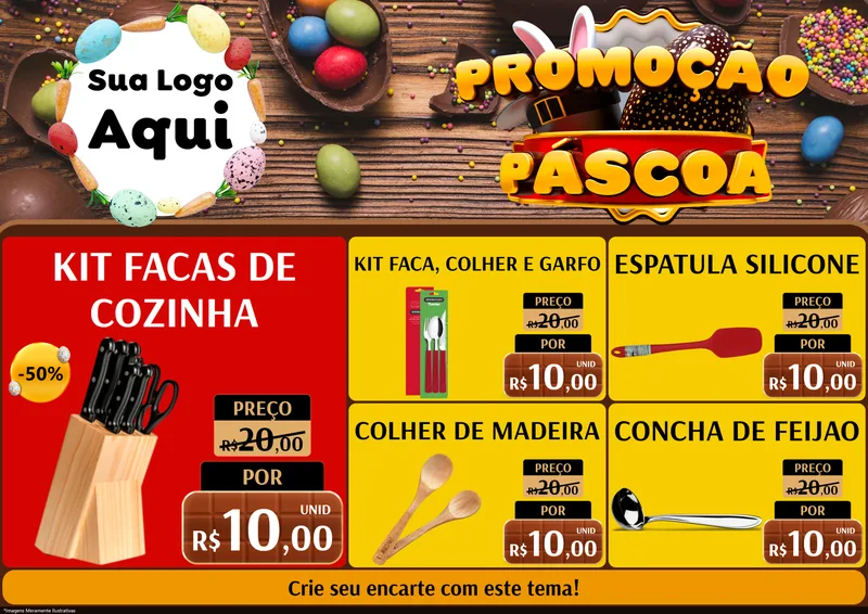Modelo de Encarte para Encarte A4 Horizontal com o tema Promoção Páscoa para Utilidades Domésticas