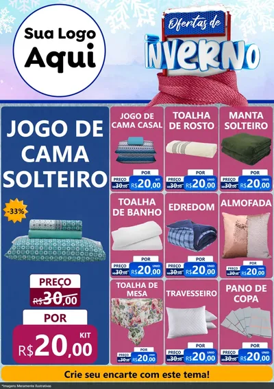Modelo de Encarte para Encarte A4 Vertical com o tema Ofertas de Inverno para Cama, Mesa e Banho