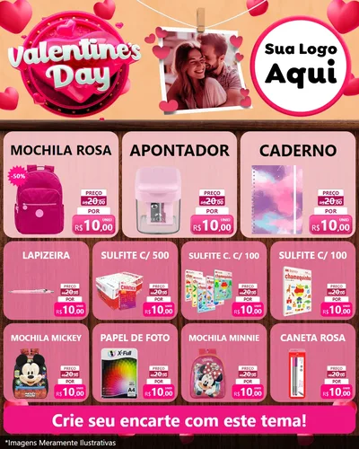 Modelo de Rede Social para Feed Instagram com o tema Valentine's Day para Papelaria