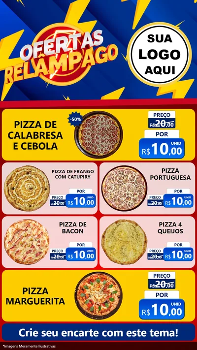 Modelo de TV para TV Vertical com o tema Ofertas Relâmpago para Pizzaria