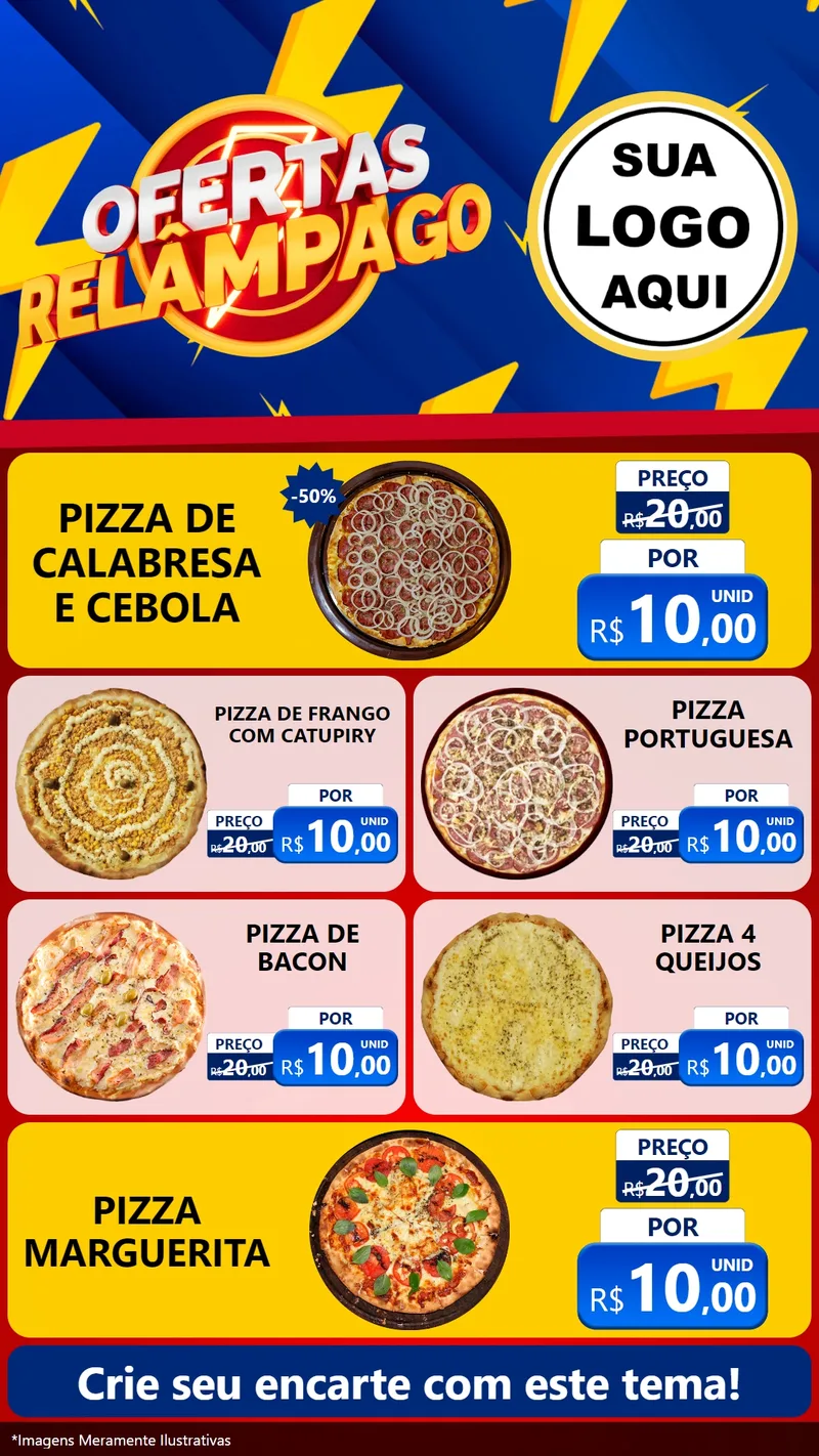 Modelo de TV para TV Vertical com o tema Ofertas Relâmpago para Pizzaria
