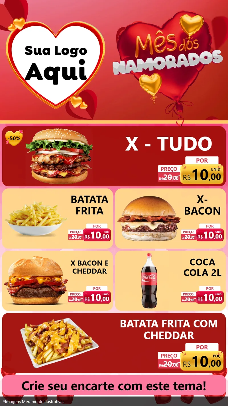 Modelo de TV para TV Vertical com o tema Mês dos Namorados para Hamburgueria