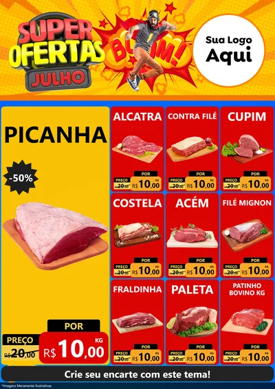 Modelo de Encarte para Encarte A4 Vertical com o tema Super Ofertas Julho para Açougue