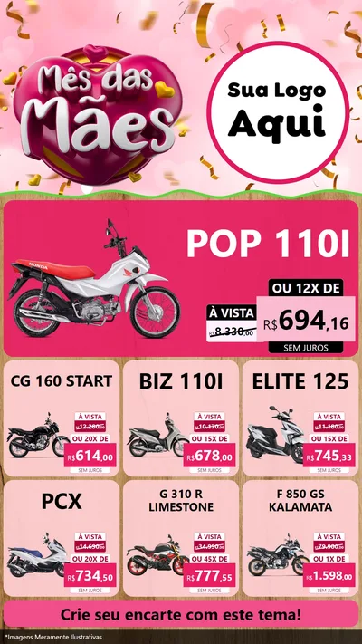 Modelo de Rede Social para Stories com o tema Mês das Mães para Concessionaria de Motos