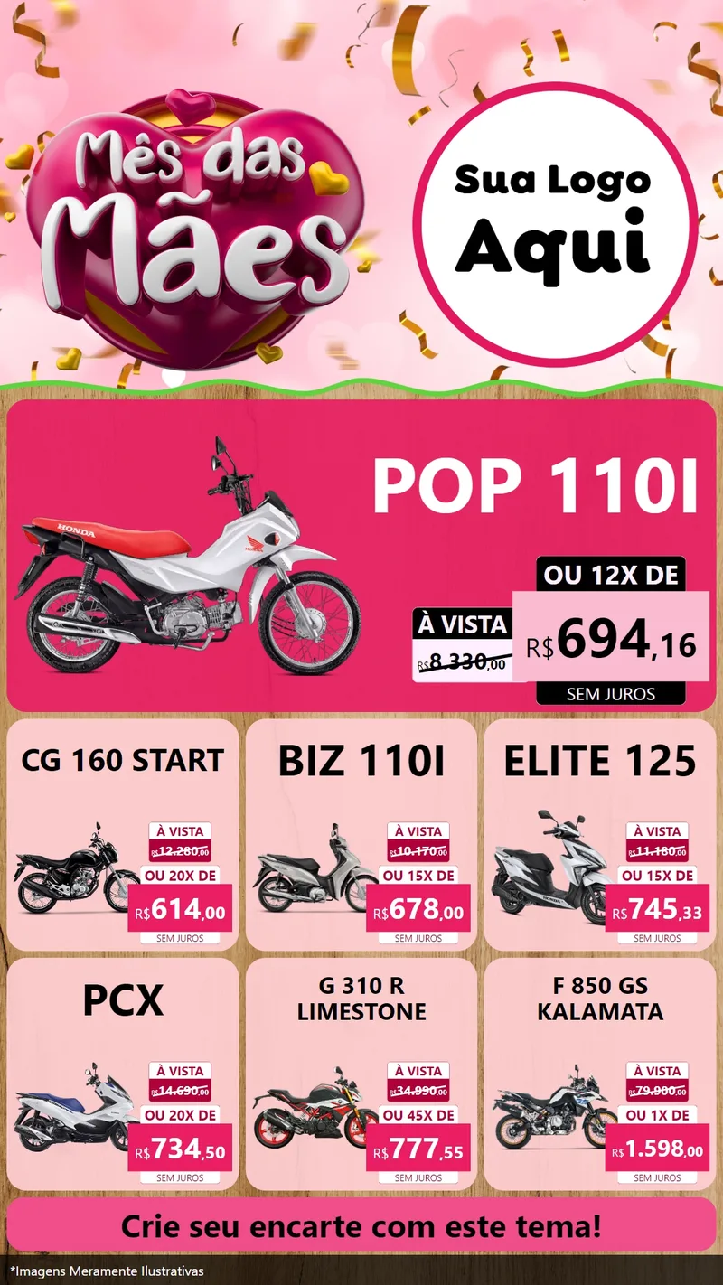Modelo de Rede Social para Stories com o tema Mês das Mães para Concessionaria de Motos