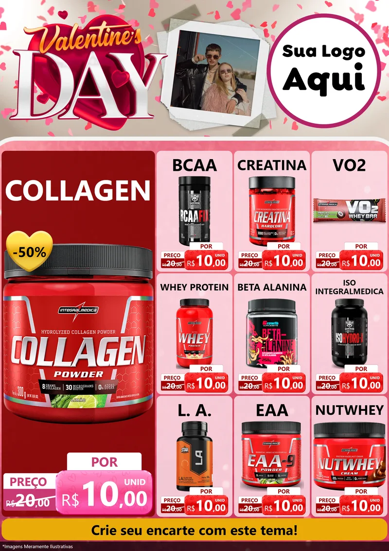 Modelo de Encarte para Encarte A4 Vertical com o tema Valentine's Day para Suplementos alimentares
