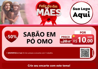 Modelo de Cartaz para Cartaz A4 Horizontal com o tema Feliz Dia Das Mães para Produtos de Limpeza