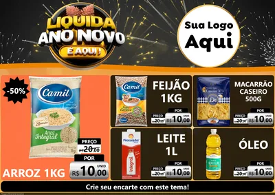 Modelo de Encarte para Encarte A4 Horizontal com o tema Liquida Ano Novo É Aqui! para Supermercado