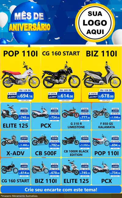 Modelo de Encarte para Encarte Grande com o tema Mês de Aniversário para Concessionaria de Motos