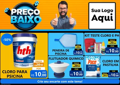 Modelo de Encarte para Encarte A4 Horizontal com o tema Preço Baixo para Produtos para Piscina