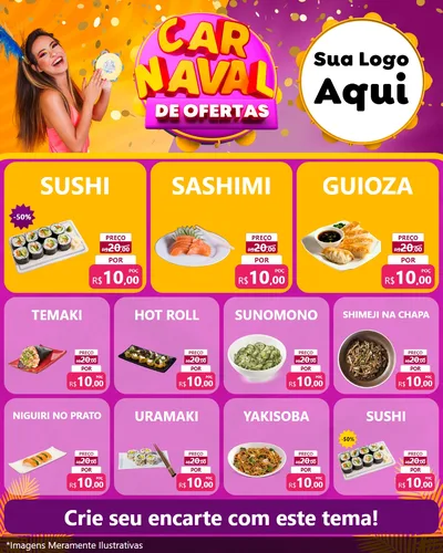 Modelo de Rede Social para Feed Instagram com o tema Carnaval de Ofertas para Comida japonesa