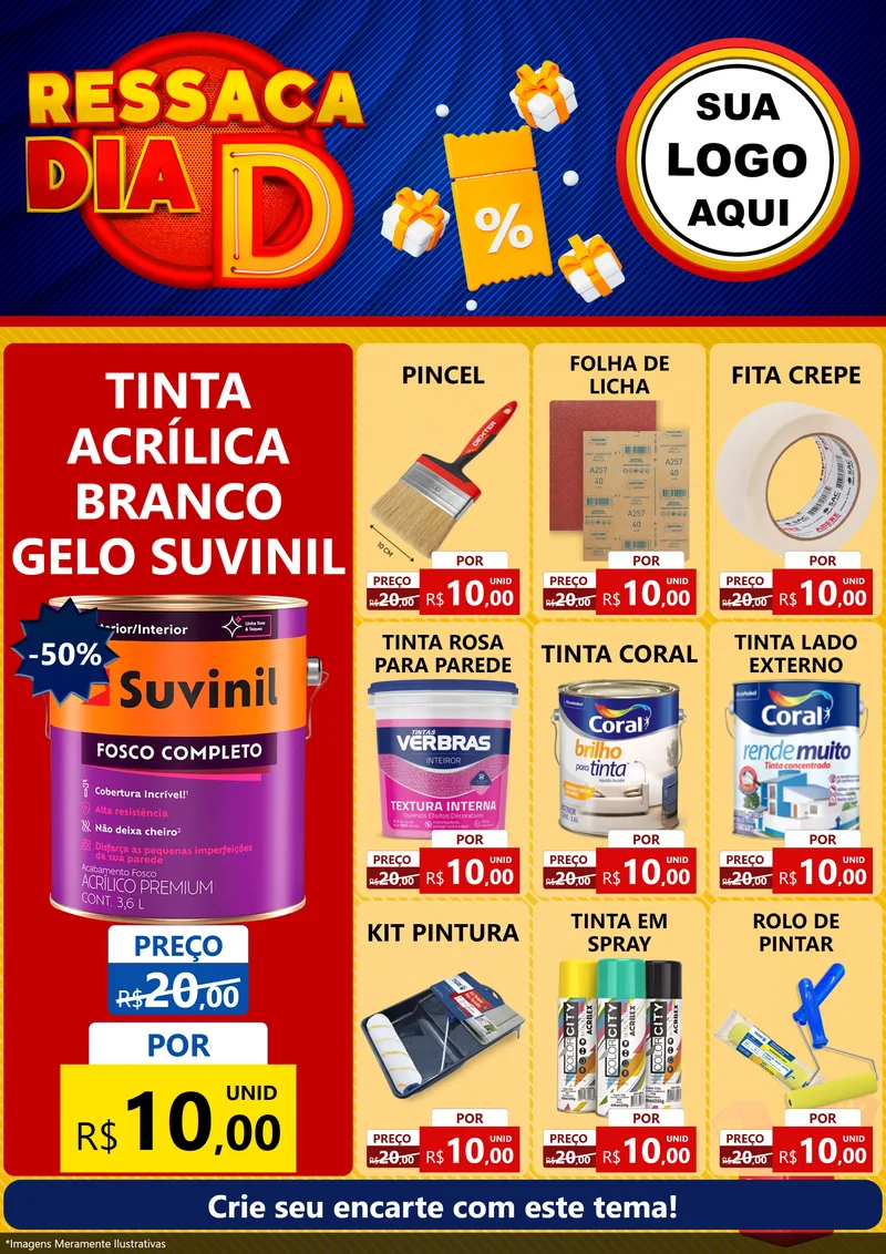 Modelo de Encarte para Encarte A4 Vertical com o tema Ressaca Dia D para Tintas e Ferramentas