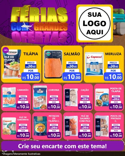 Modelo de Rede Social para Feed Instagram com o tema Férias com Grandes Ofertas para Peixaria
