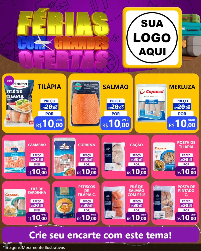 Modelo de Rede Social para Feed Instagram com o tema Férias com Grandes Ofertas para Peixaria