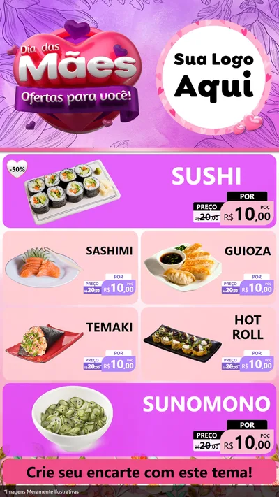 Modelo de TV para TV Vertical com o tema Dia das Mães Ofertas para Você! para Comida japonesa