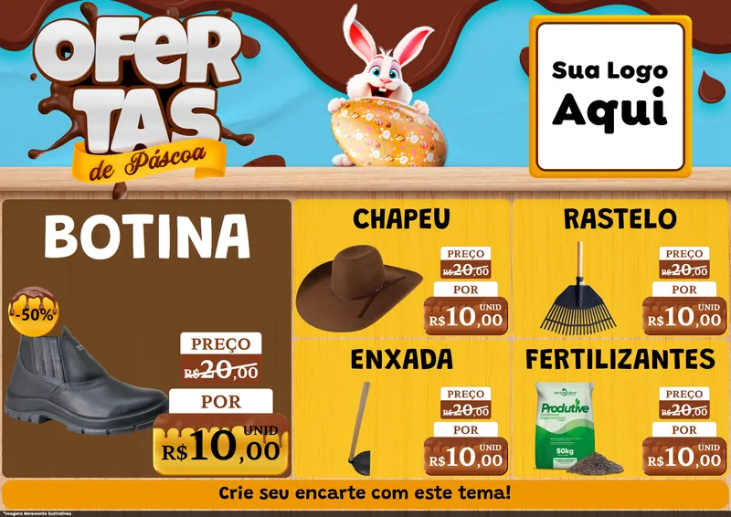 Modelo de Encarte para Encarte A4 Horizontal com o tema Ofertas de Páscoa para Agropecuária