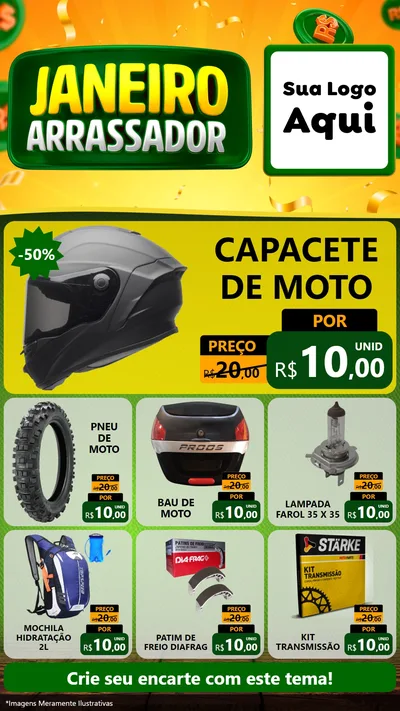 Modelo de Rede Social para Stories com o tema Janeiro Arrasador para Moto peças
