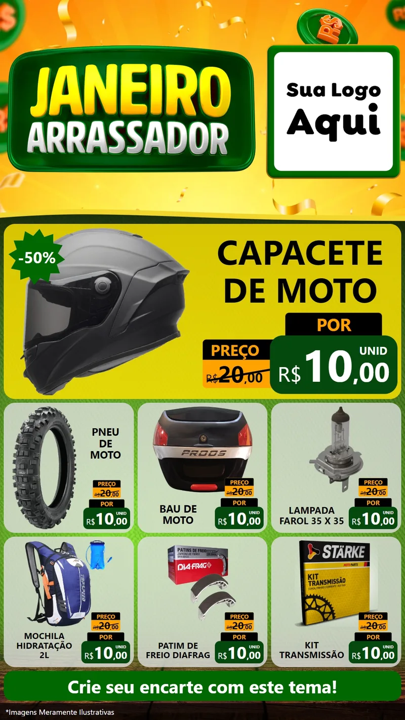 Modelo de Rede Social para Stories com o tema Janeiro Arrasador para Moto peças
