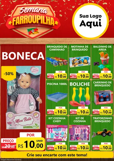 Modelo de Encarte para Encarte A4 Vertical com o tema Semana Farroupilha para Brinquedos