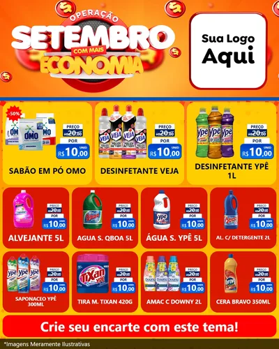 Modelo de Rede Social para Feed Instagram com o tema Operação Setembro Com Muita Economia para Produtos de Limpeza