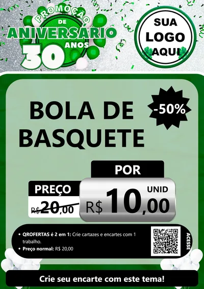 Modelo de Cartaz para Cartaz A4 Vertical com o tema Promoção de Aniversário - 30 Anos para Artigos Esportivos