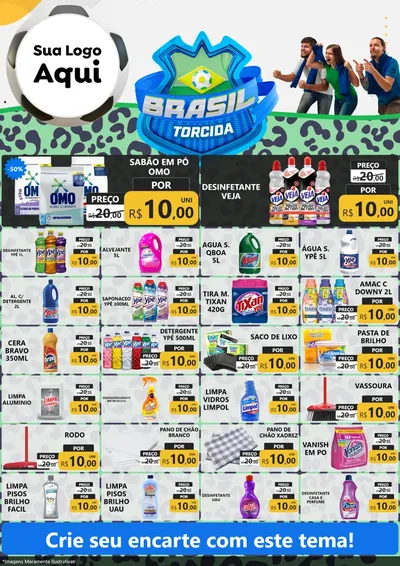 Modelo de Encarte para Encarte A4 Vertical com o tema Brasil Torcida - Copa para Produtos de Limpeza