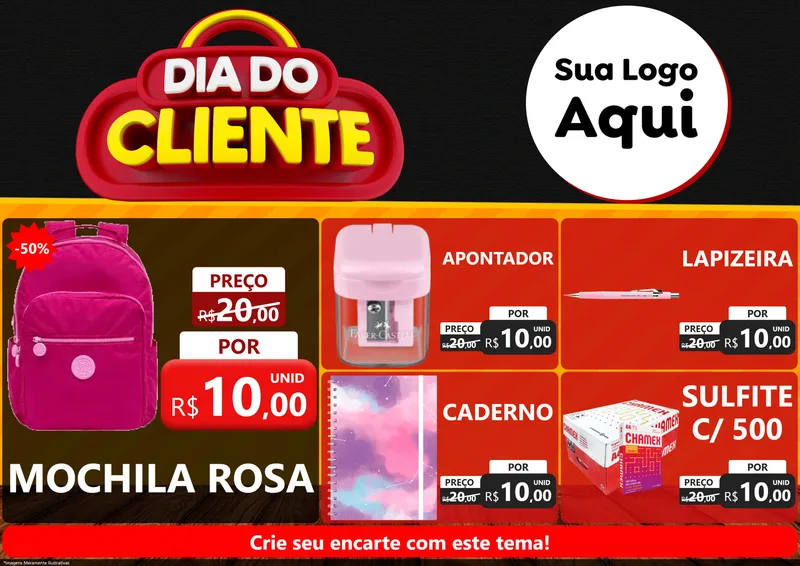 Modelo de Encarte para Encarte A4 Horizontal com o tema Dia do Cliente para Papelaria