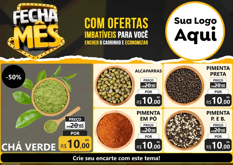 Modelo de Encarte para Encarte A4 Horizontal com o tema Fecha Mês para Produtos Naturais