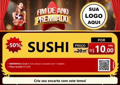 Modelo de Cartaz para Cartaz A4 Horizontal com o tema Fim de Ano Premiado para Comida japonesa