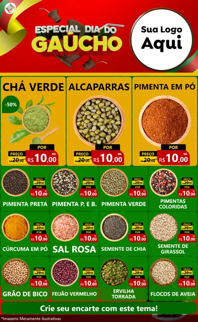 Modelo de Encarte para Encarte Grande com o tema Especial Dia do Gaúcho para Produtos Naturais