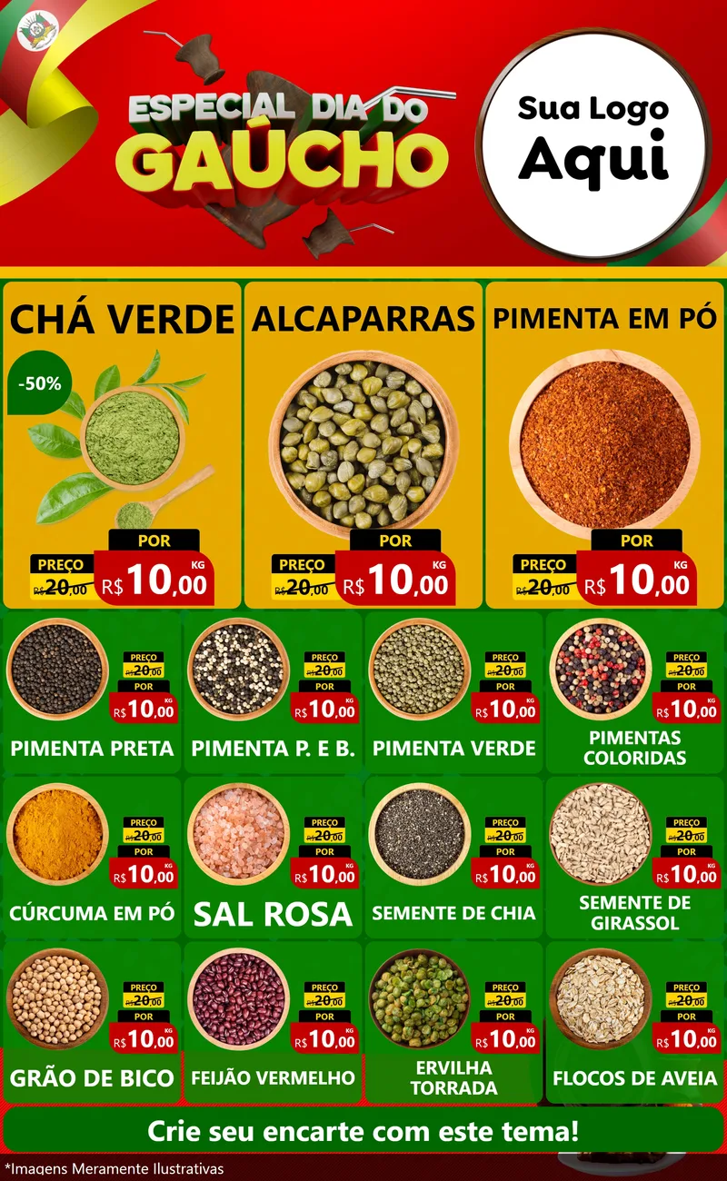 Modelo de Encarte para Encarte Grande com o tema Especial Dia do Gaúcho para Produtos Naturais