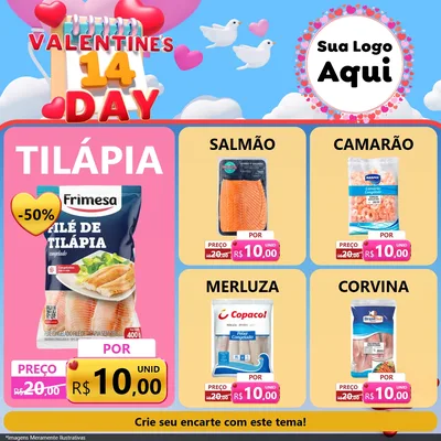 Modelo de Rede Social para Feed Facebook com o tema Valentine's Day para Peixaria