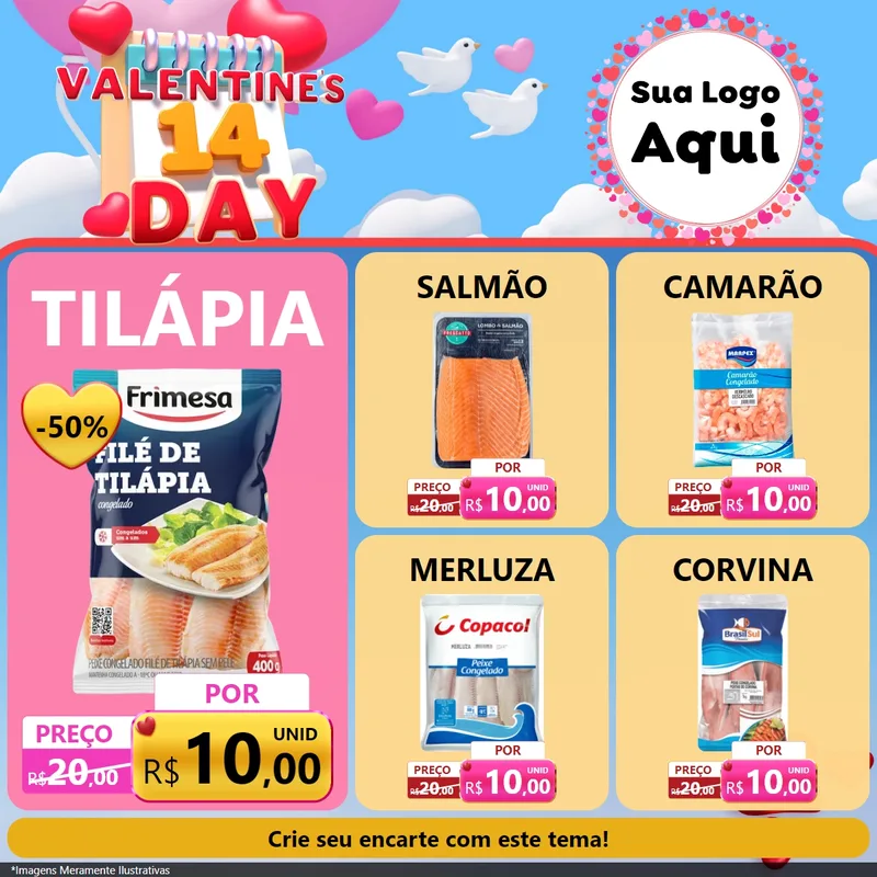 Modelo de Rede Social para Feed Facebook com o tema Valentine's Day para Peixaria