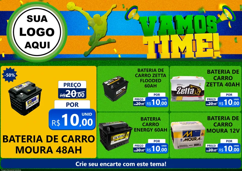 Modelo de Encarte para Encarte A4 Horizontal com o tema Vamos Time! para Baterias Elétricas