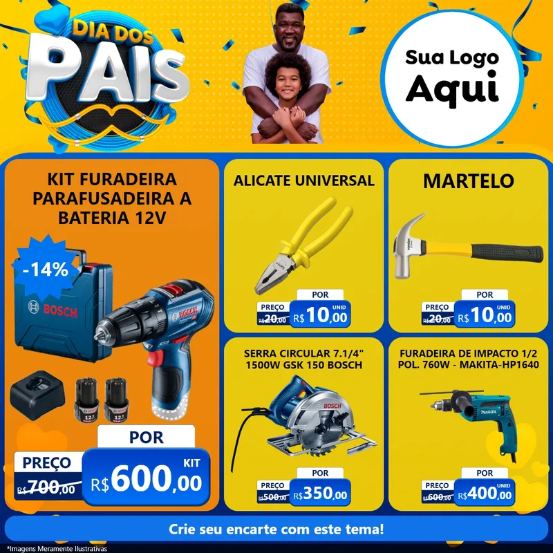 Modelo de Rede Social para Feed Facebook com o tema Dia dos Pais para Maquinas e Ferramentas