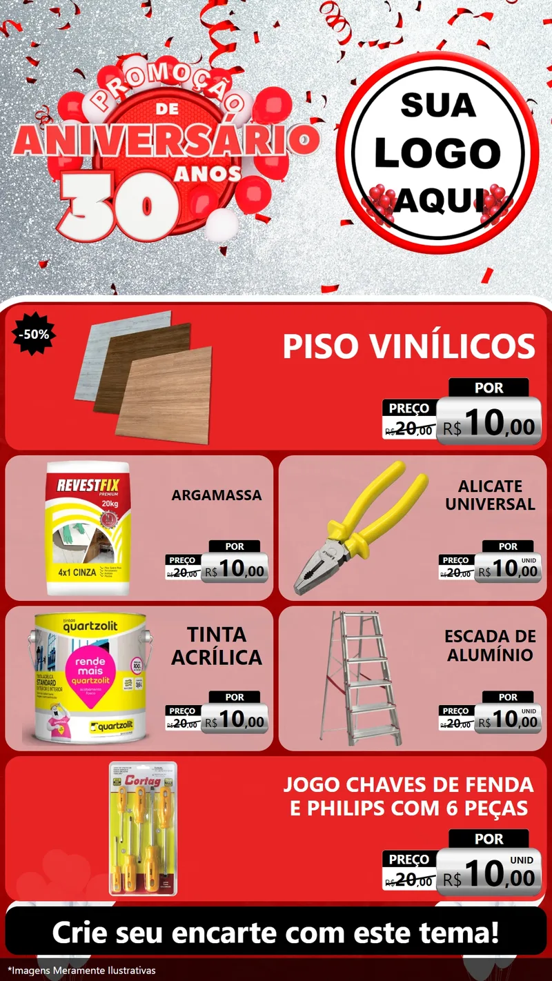 Modelo de TV para TV Vertical com o tema Promoção de Aniversário - 30 Anos para Material para Construção
