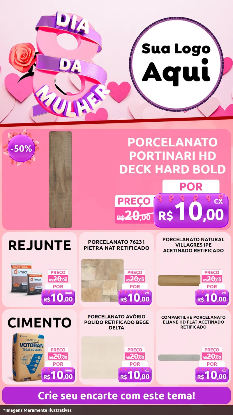 Modelo de Rede Social para Stories com o tema Dia da Mulher para Pisos e revestimentos