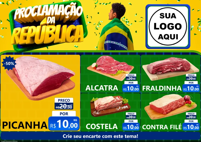 Modelo de Encarte para Encarte A4 Horizontal com o tema Proclamação da República para Açougue