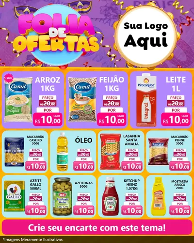 Modelo de Rede Social para Feed Instagram com o tema Folia de Ofertas para Supermercado