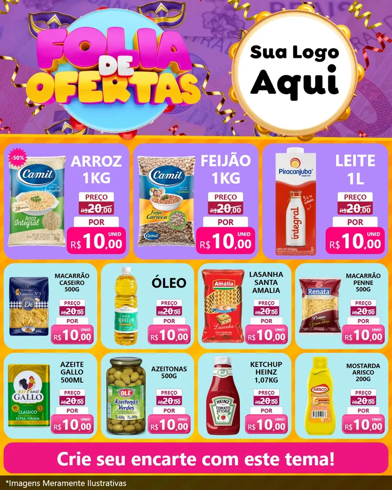 Modelo de Rede Social para Feed Instagram com o tema Folia de Ofertas para Supermercado