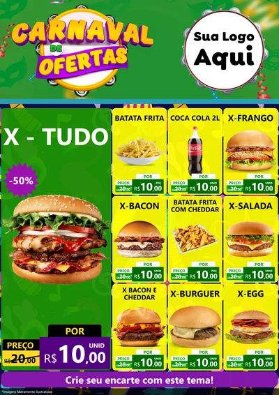 Modelo de Encarte para Encarte A4 Vertical com o tema Carnaval de Ofertas para Hamburgueria