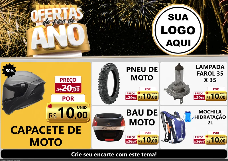 Modelo de Encarte para Encarte A4 Horizontal com o tema Ofertas de Fim de Ano para Moto peças
