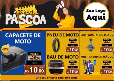 Modelo de Encarte para Encarte A4 Horizontal com o tema Especial Páscoa para Moto peças