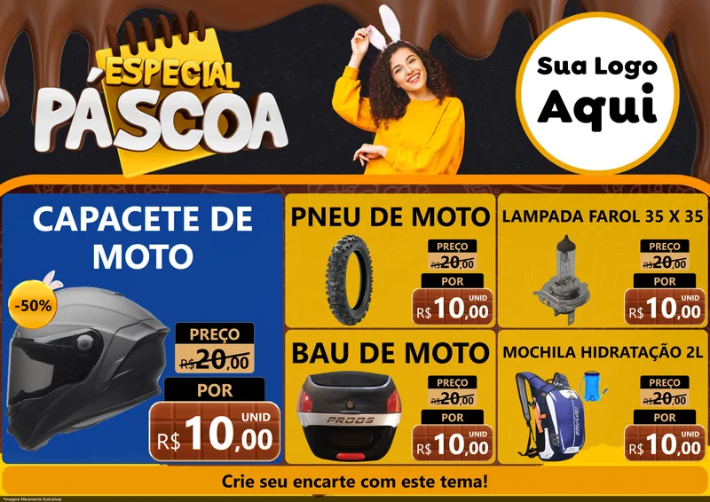 Modelo de Encarte para Encarte A4 Horizontal com o tema Especial Páscoa para Moto peças