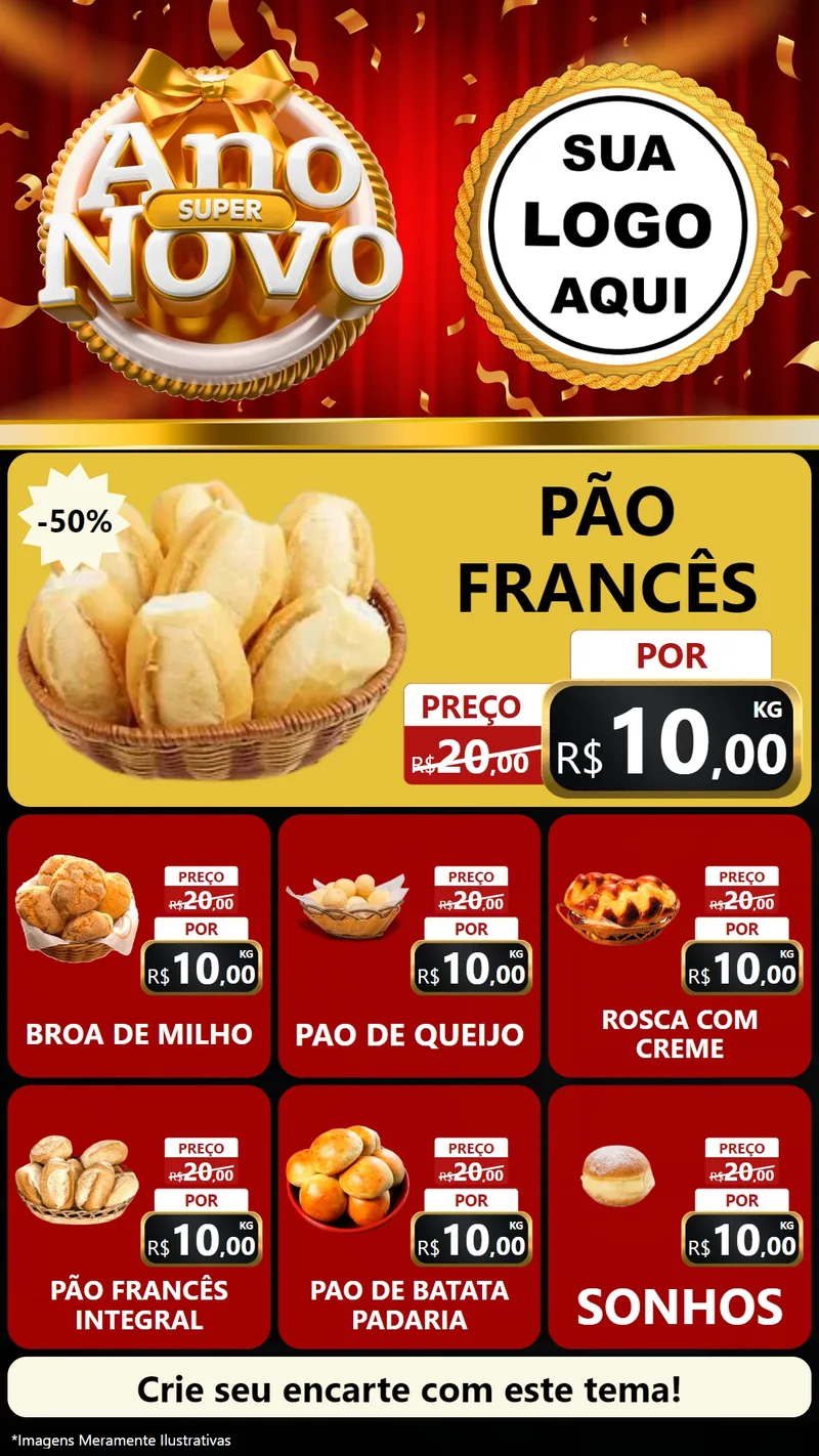 Modelo de Rede Social para Stories com o tema Super Ano Novo para Padaria
