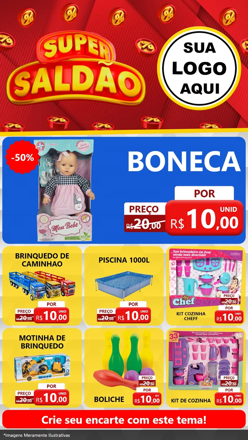 Modelo de Rede Social para Stories com o tema Super Saldão para Brinquedos